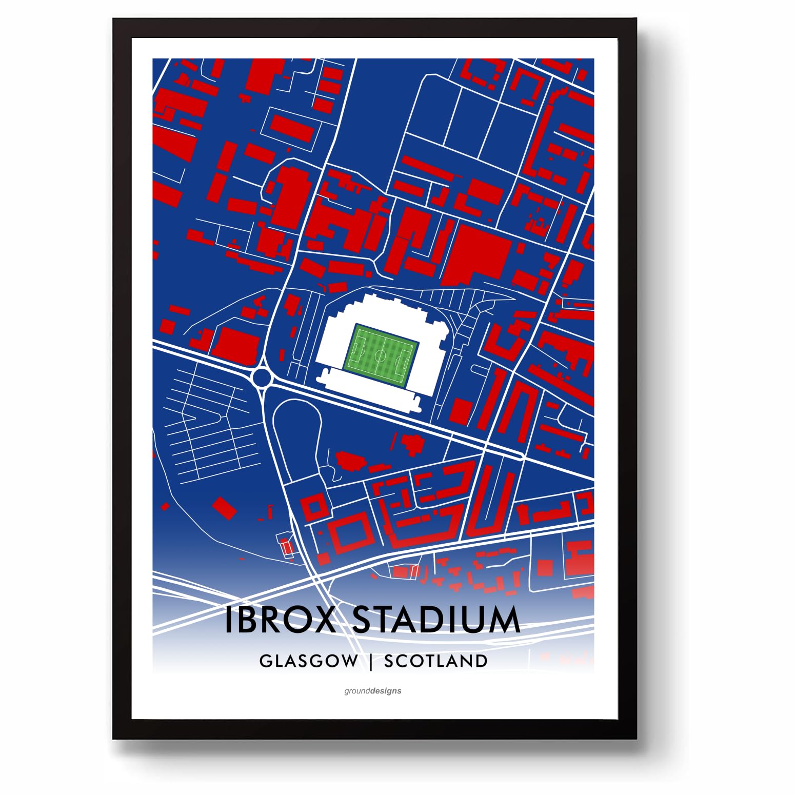 Grounddesigns Men's Blue And White Rangers Fc Football Gift Ibrox Stadium Art Map Unframed Print Rfc