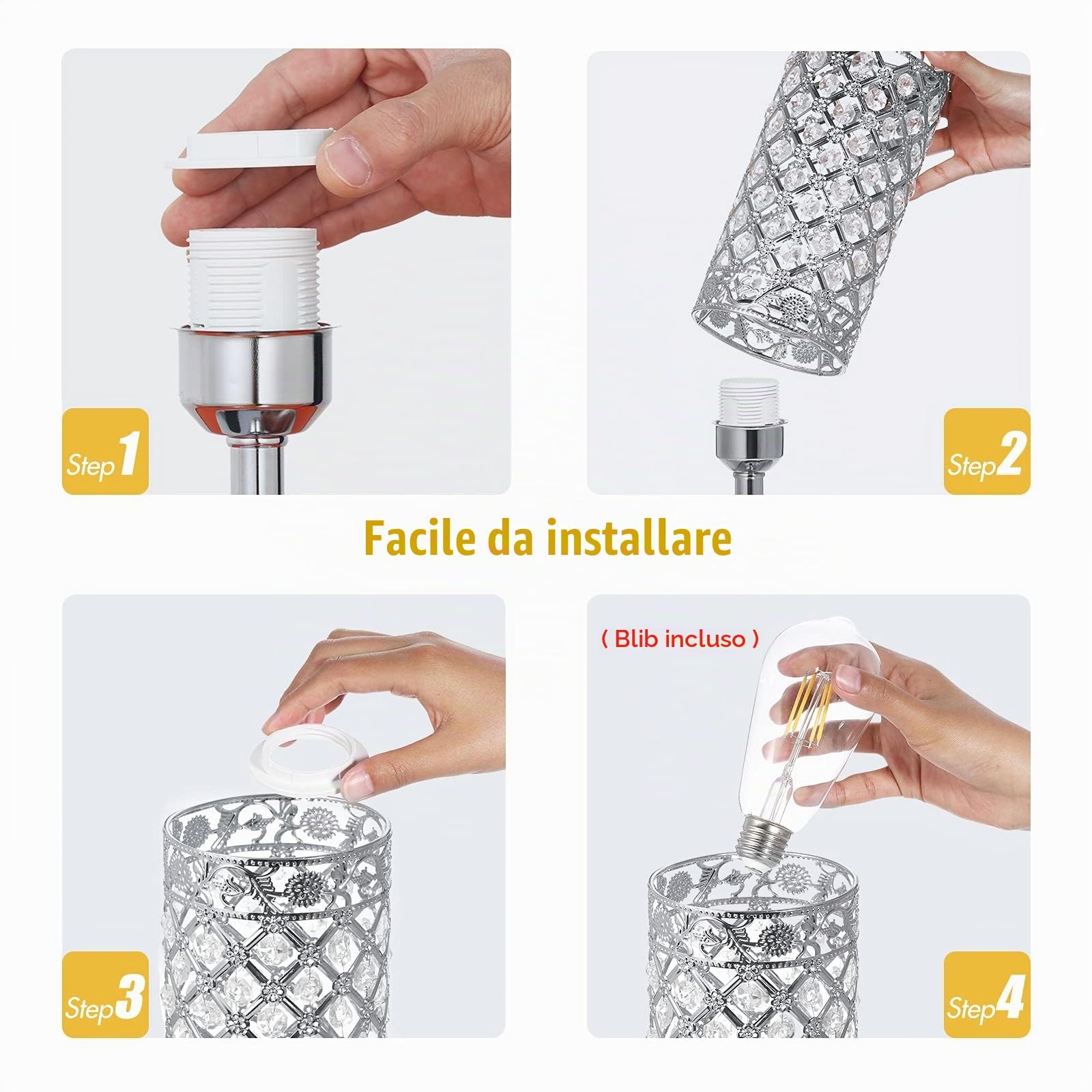 Tomshine Lampada da Comodino in Cristallo 2Pezzi, Lampada da Tavolo con 2 Ricarica USB Tocco di Supporto con 2 Lampadina Per Comodini da Camera da Letto