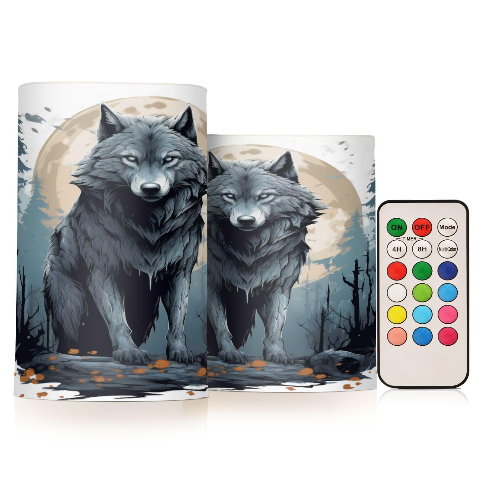 ALAZA Wolf (72) Flickering Flameless Candles Battery Operated with Remote Timer,Tea Light Candles LED Pillar Votive Candles Set of 2 for Outdoor Indoor Decorations