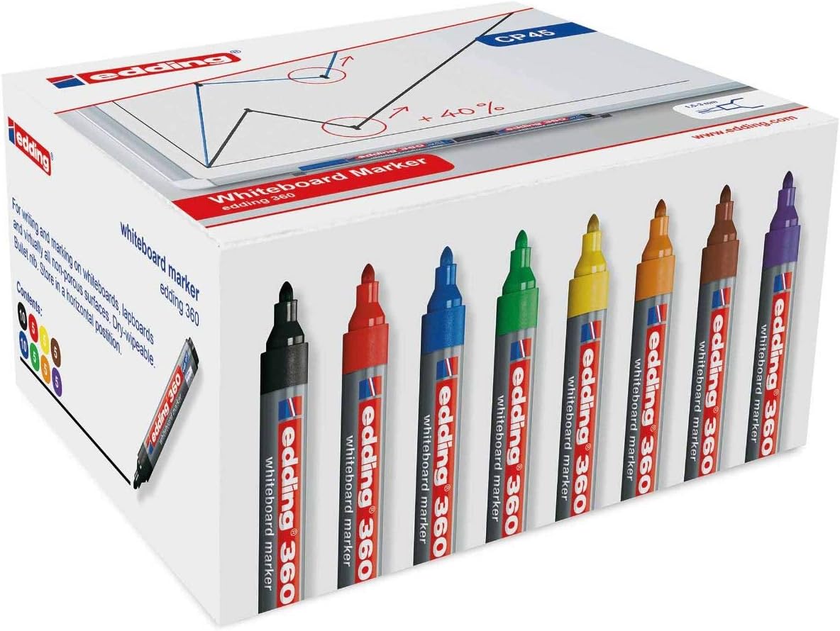 Edding 360 Whiteboard Markers Pack of 50 8 Assorted Colours - Color: Assorted