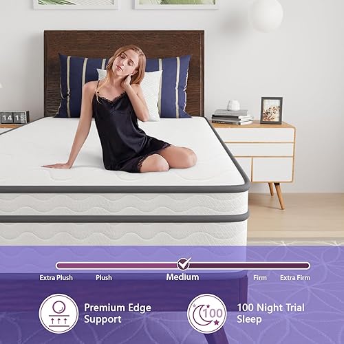 Miniatura 6 de BLKMTY Colchón tamaño Queen de 10 pulgadas, colchón de resortes interiores con colchón de espuma de alta densidad, colchón de resortes individuales,
