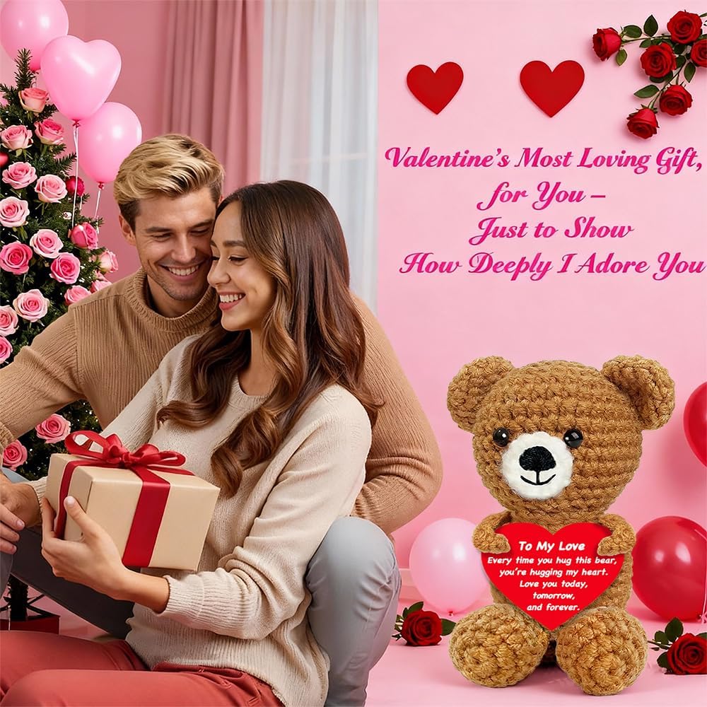 Gifts for Him Her Boyfriend Girlfriend, to My Love Romantic Graduation Mini Positive Crochet Animals Bear Anniversary Birthday Gifts for Women Men, Valentines Day I Love You for Wife Husband Couples