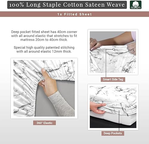 Miniatura 6 de Funda de edredón 100% algodón tamaño Queen estampado de mármol gris pardo Carrara, 400 hilos de fibra larga, funda de edredón de satén Queen con