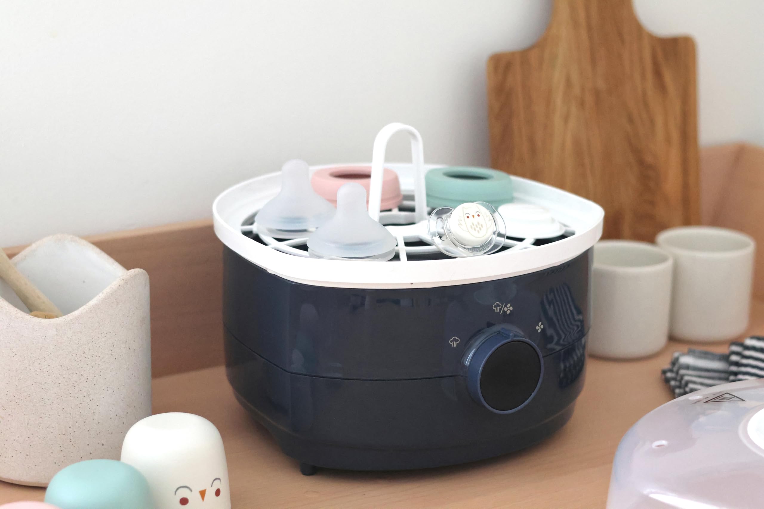 Béaba Esterilizador Secabiberones y Accesorios 2 en 1, 2 Compartimentos, 3 Modos, Elimina el 99.9% de las Bacterias, Gran Capacidad, Sin Filtro, Modular, Sencillo y Rápido, Steril'n'Dry, Azul Noche