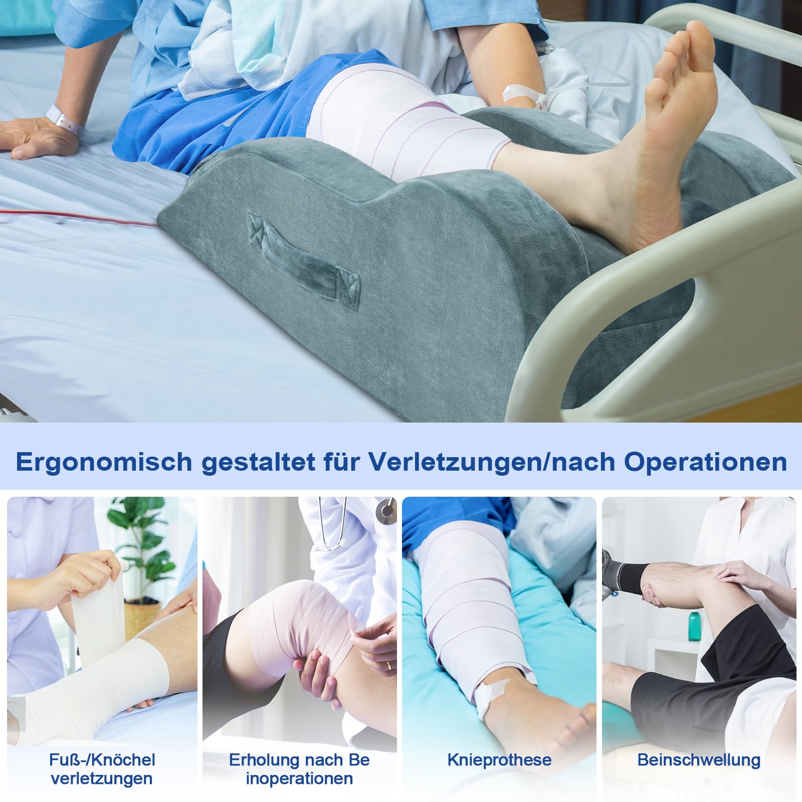 KingPavonini Verstellbare Venenkissen Beinhochlagerungskissen nach Operation, ergonomische Kurve für gerades Knie, Beinkissen aus Memory-Schaumstoff, lindert Schwellungen und Schmerzen (EIN Bein)