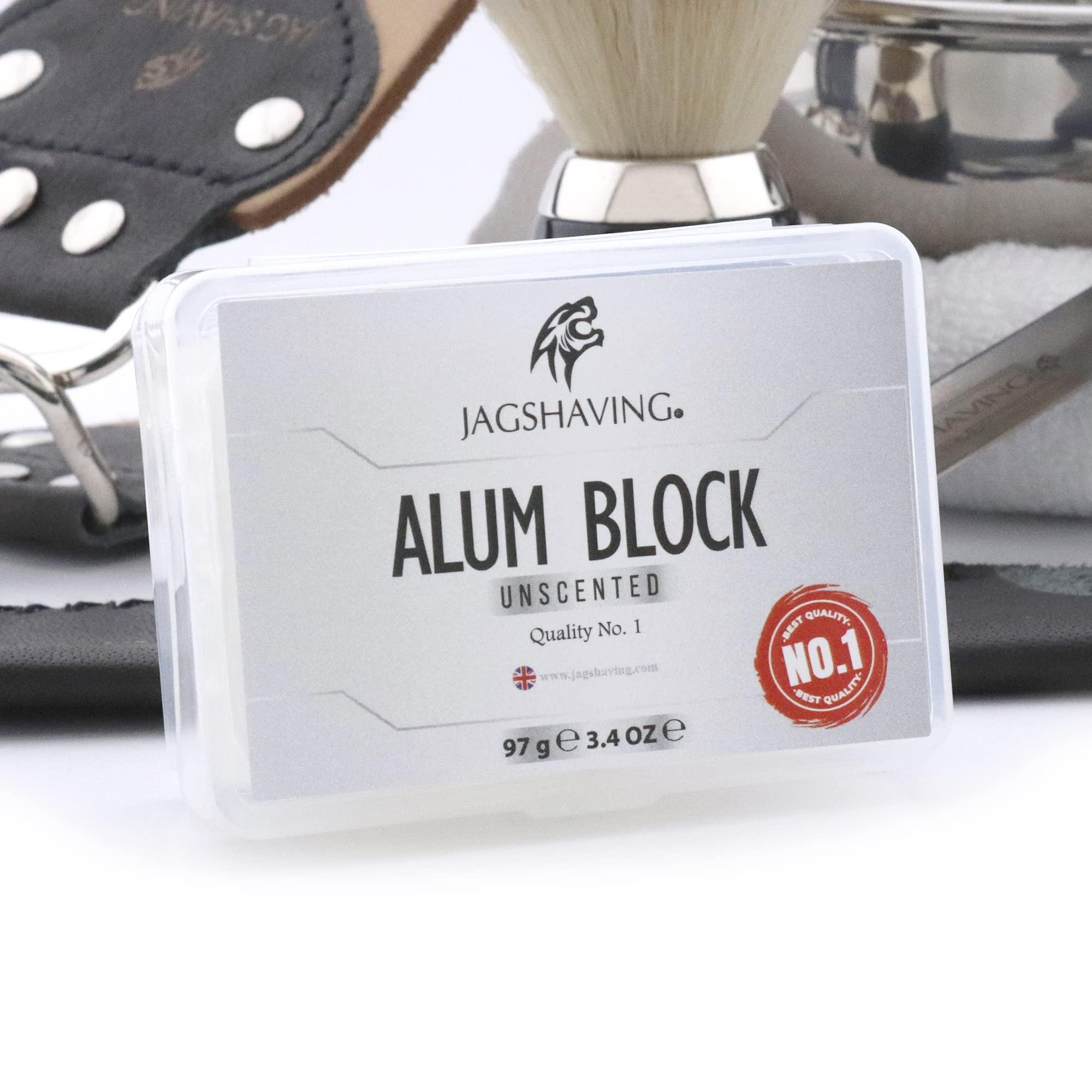 Jag Shaving Zestaw do golenia – 6-częściowy zestaw do golenia – brzytwa – pędzel do golenia z syntetycznych włosów – mydło do golenia – skórzane etui na maszynkę do golenia – blok ałunowy – skóra