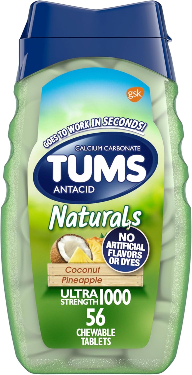 TUMS Naturals Chewable Ultra Strength Antacid Chews for Heartburn Relief, Coconut Pineapple - 56 Count 56 Count (Pack of 1)