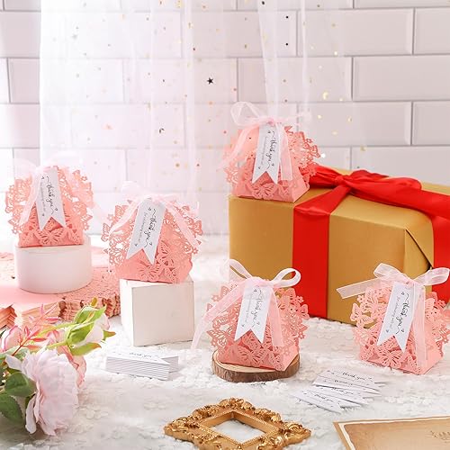 Miniatura 4 de Cholemy Paquete de 100 cajas de regalo de mariposa para baby shower, caja de regalo de mariposa pequeña con tarjeta de agradecimiento y cinta para