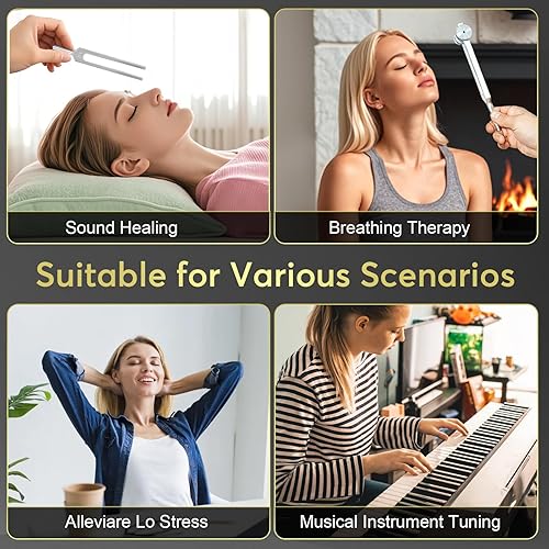 Miniatura 4 de Juego de diapasones para curación (128Hz, 256Hz, 512Hz), diapasón con martillo reflejo para curación/instrumento de frecuencia/terapia de