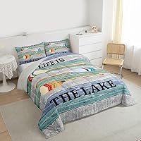 Vista 3 de Lake Life - Juego de edredón de tamaño King, juego de ropa de cama con remo de lago rústico, decoración de casa de lago, regalos para niños, vallas