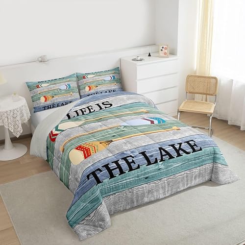 Miniatura 3 de Lake Life - Juego de edredón de tamaño King, juego de ropa de cama con remo de lago rústico, decoración de casa de lago, regalos para niños, vallas