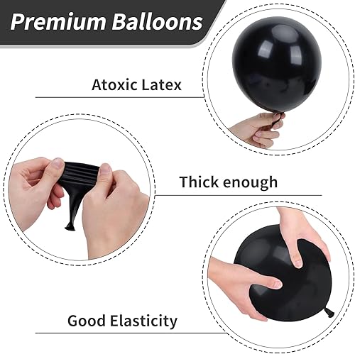 Miniatura 3 de RUBFAC 65 globos de látex negro, globos de fiesta de helio de 12 pulgadas con cinta para boda, cumpleaños, graduación, baby shower, despedida de