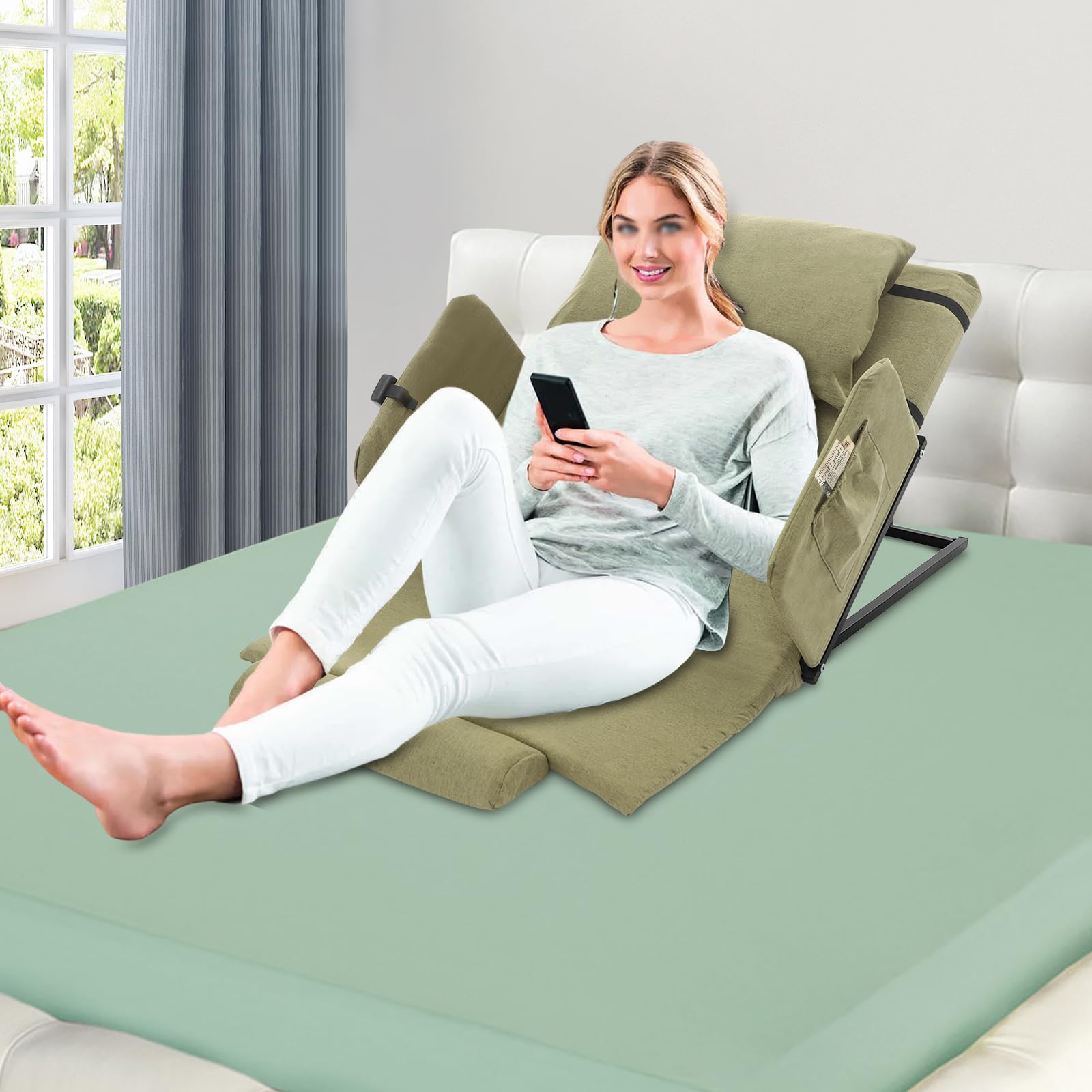 CURIEUYU Electric Lifting Adjustable Bed Back Rest, Lumbar Back Support Lift Assist for Pregnant Women, Elderly, Patient & Handicap (Green)