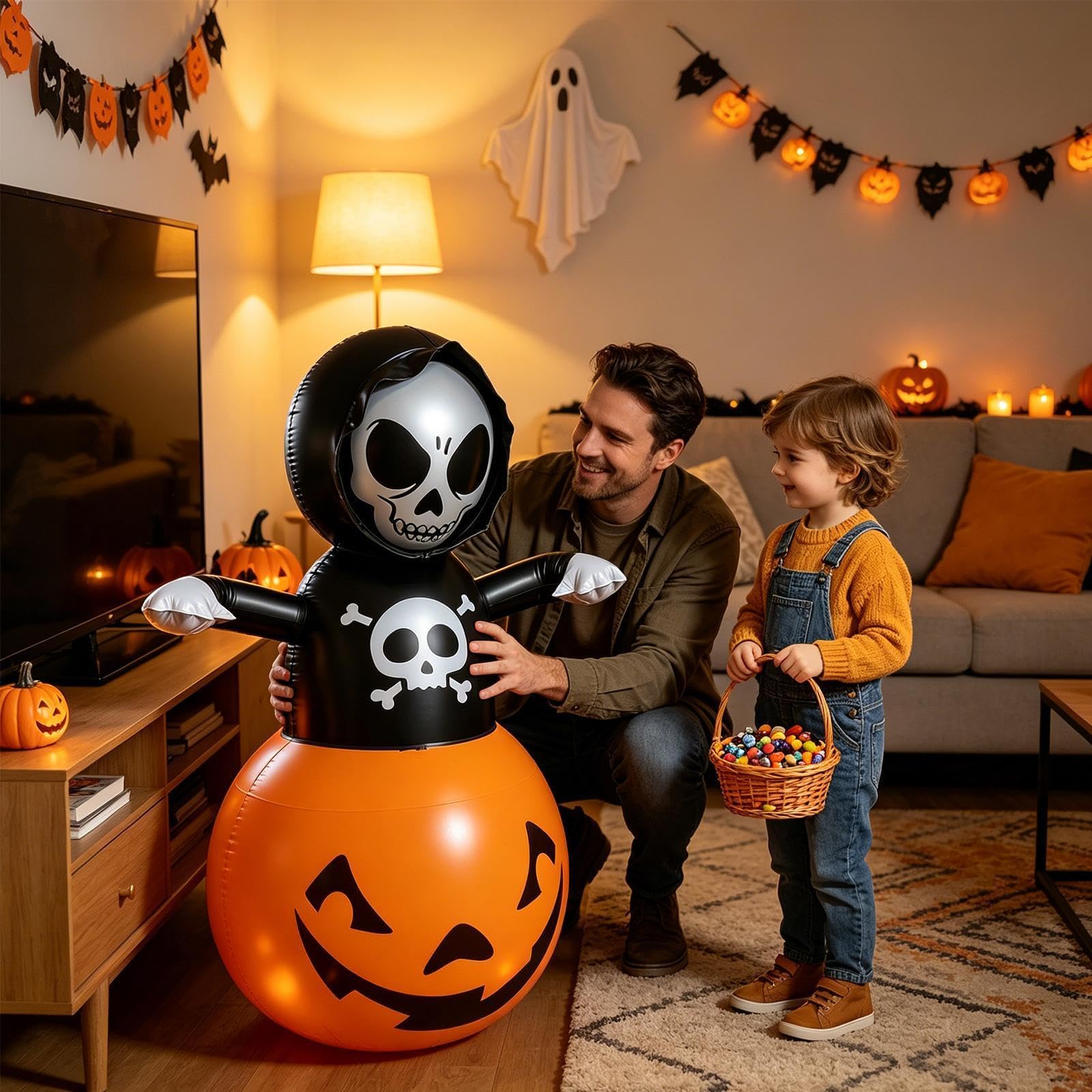Nadmuchiwane Dekoracje Halloween na Zewnątrz Dekoracja z Czaszką i Dynią | Dekoracje Ogrodowe Halloween na Ganek, Patio, Podwórko, Przyjęcia, Wnętrze, Dom, Dom Strachów, Święta