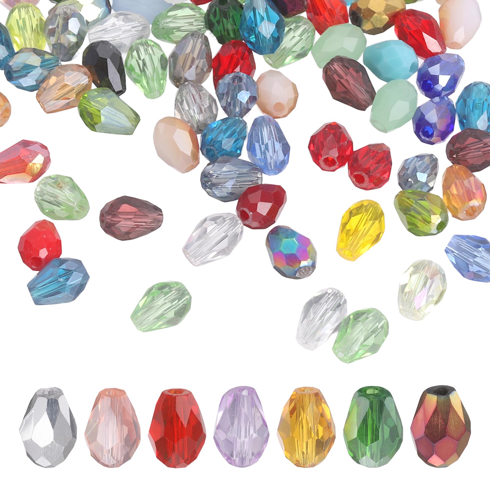 sourcing map 100 PCS Teardrop Crystal Glass Beads, 6x8mm Faceted Shape Crystal AB for Necklace Bracelet Earrings DIY Jewelry Crafts Making Supplies, Mixed Colours
