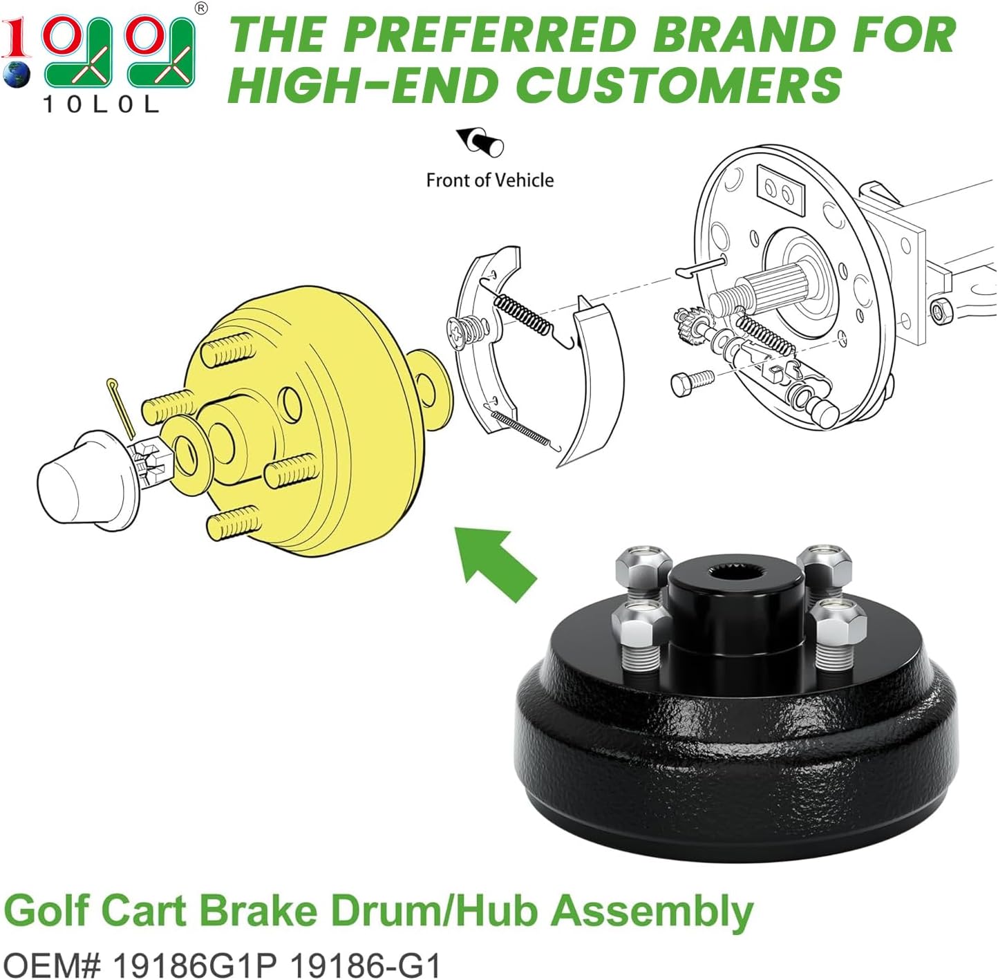 10L0L Golf Cart Brake Drum/Hub Assembly (Electric) for EZGO TXT Replaces OEM# 19186G1P