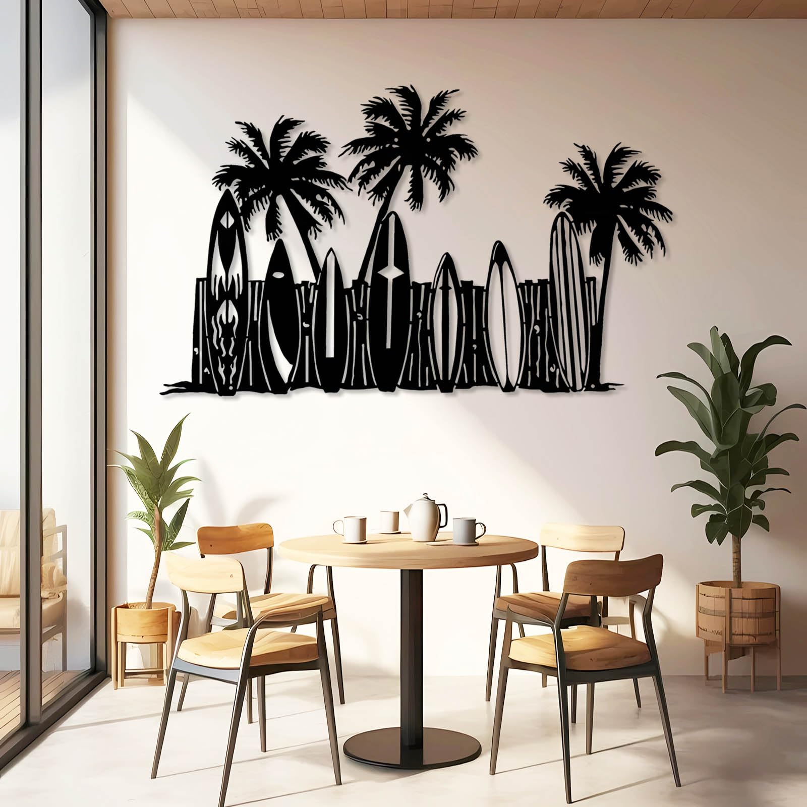 Genérico Decoración de Pared de Metal con Forma de Tabla de Surf. Decoración de Pared con Forma de Tabla de Surf y Palmera. Decoración de Pared con Forma de Palmera. Arte de Pared Tropical