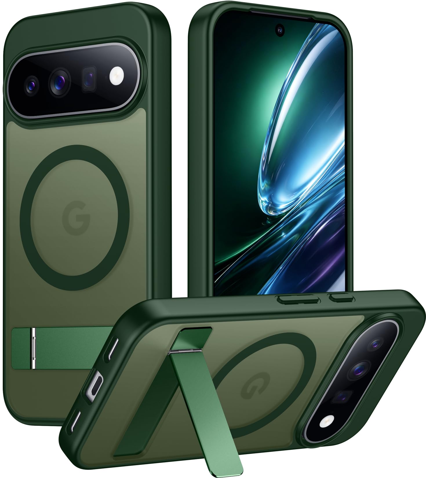 Temdan Designed for Google Pixel 11 Pro Case 2026, [Built-in Invisible Kickstand][Compatible with MagSafe][Military Grade Shockproof] Slim Translucent Matte Phone Case-Green