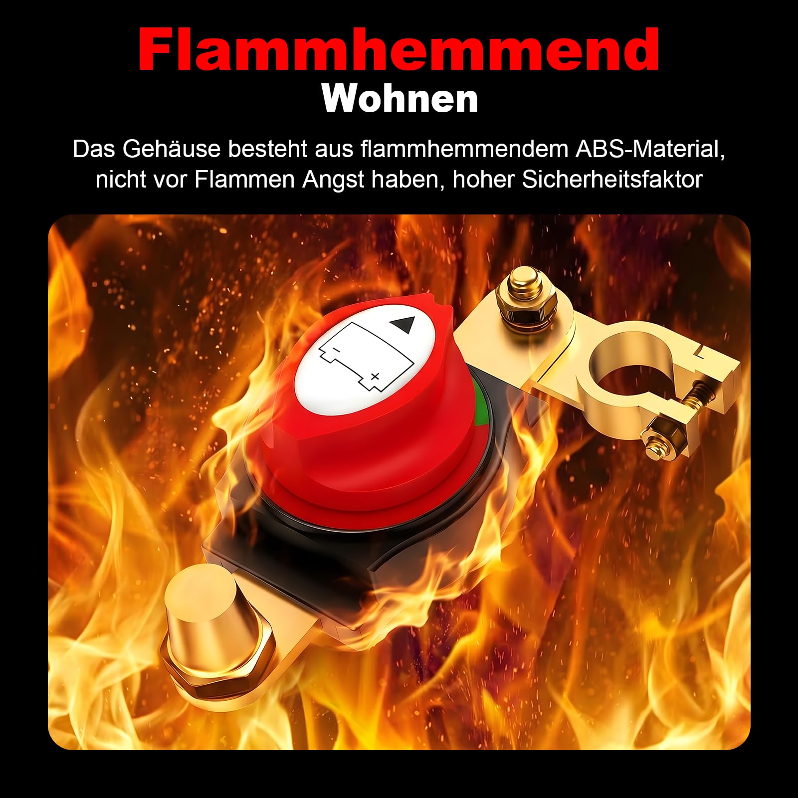Autobatterie Trennschalter 12V-48V 200A, 180° drehbarer Batteriehauptschalter ON-OFF mit Flammhemmendem Gehäuse für Auto LKW Boot Wohnwagen Motorrad