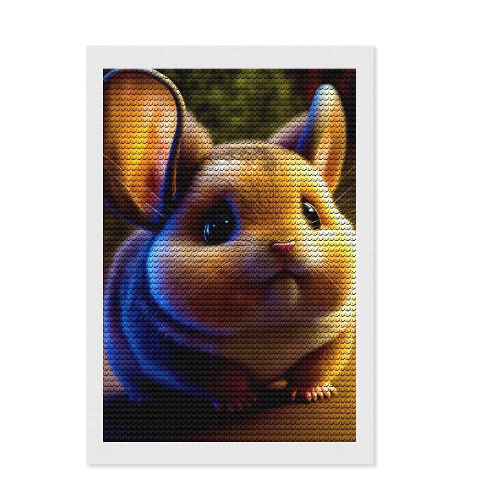 Junmoney Chinchilla DIY Diamond Art Canvas Kit 8"x12", Neat Printed Canvas, Mindful Craft Activity, Office Decor, Gift Idea