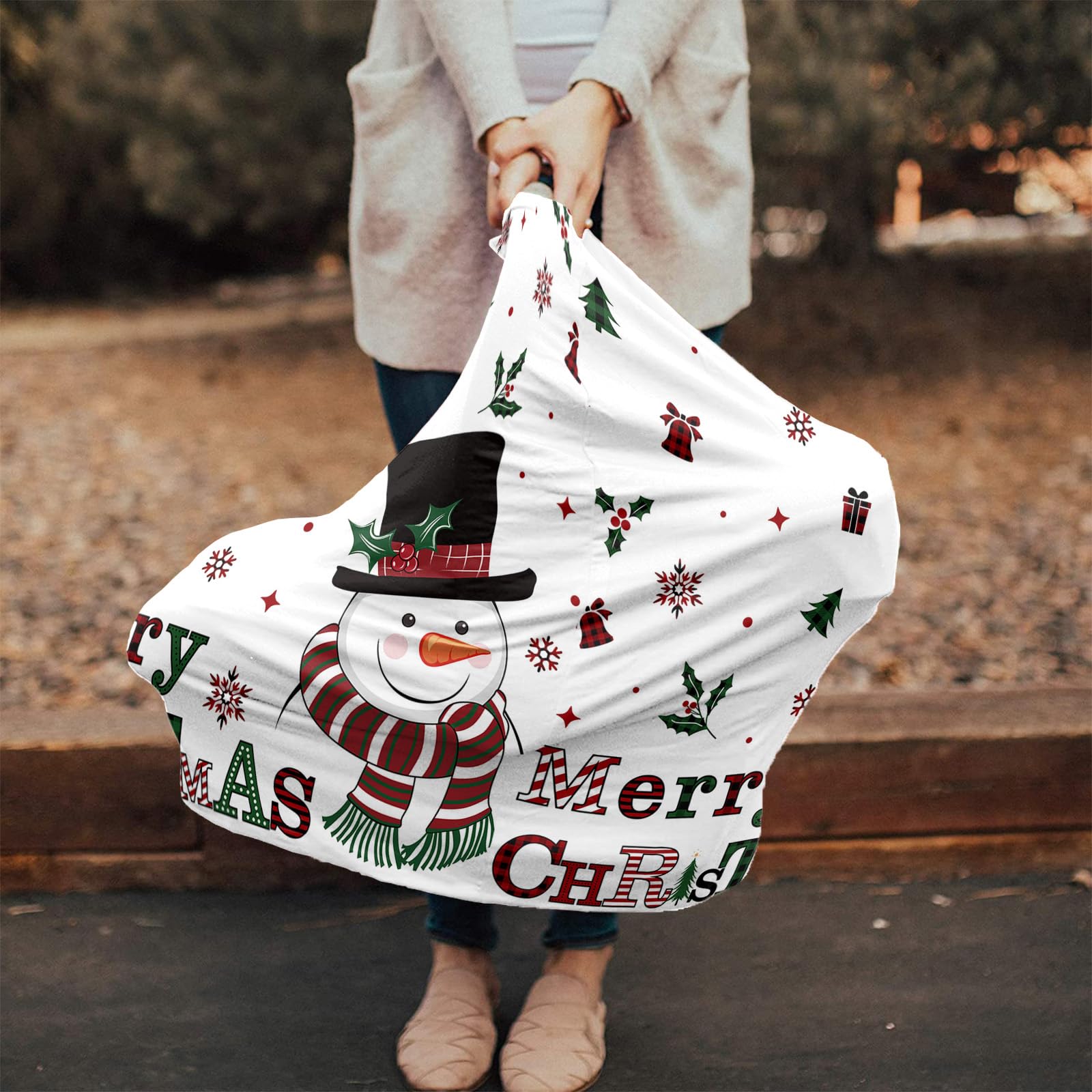 Nursing Cover for Breastfeeding Scarf, Merry Christmas Snowman Snowflake Gift Box Baby Car Covers Super Soft Multi Use for Canopy Shopping Cart Cover Blanket Stroller Cover