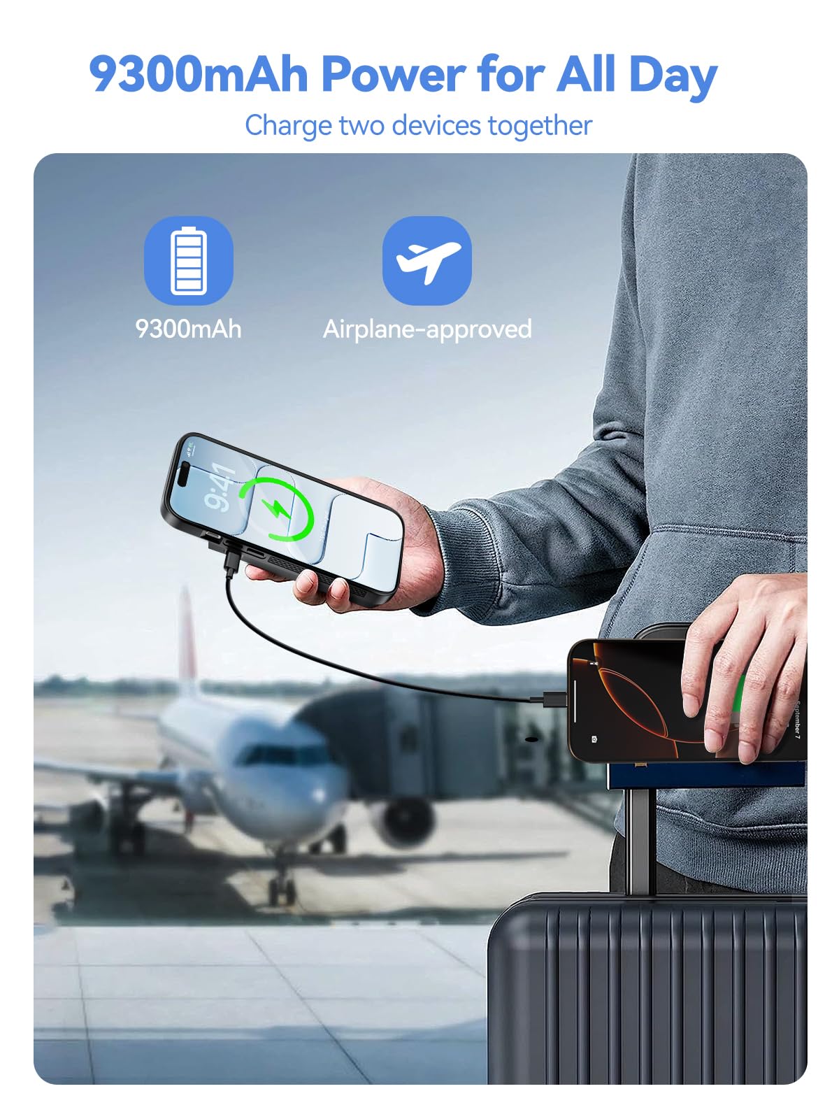 GagaKing Funda de Batería para iPhone Air, 9300mAh Carcasa de Carga Protectora Portátil, Recargable Extendida para iPhone Air (6.5 Pulgadas) - Negro