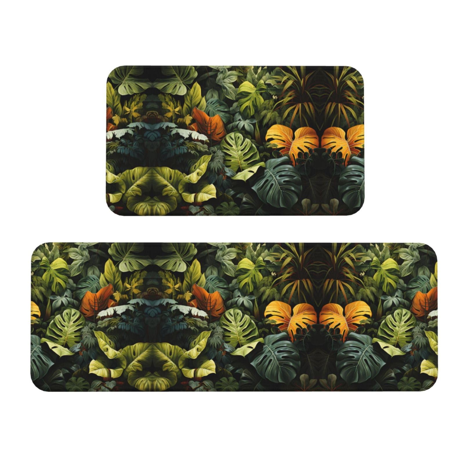 Alfombrillas de cocina antideslizantes para evitar resbalones con diseño tropical de 2 piezas