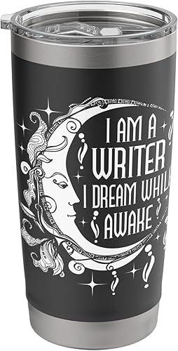 Vaso aislado de acero inoxidable con texto en inglés "I Am A Writer I Dream While Awake Author Book Novelist Poet"