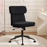 Furniliving Chenille Armless chaise de bureau avec roues, chaise de bureau rembourrée avec coussin double-couche, chaise pivotante réglable avec fond en pierre, blanc