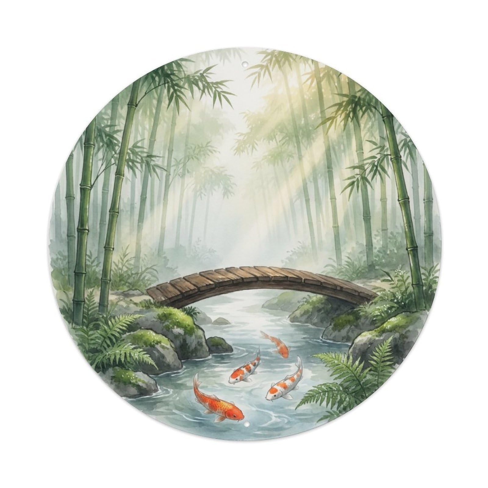 Galvaxio Style Japanese Koi Fish Misty Bamboo Grove Quiet Metal Tin Sign
