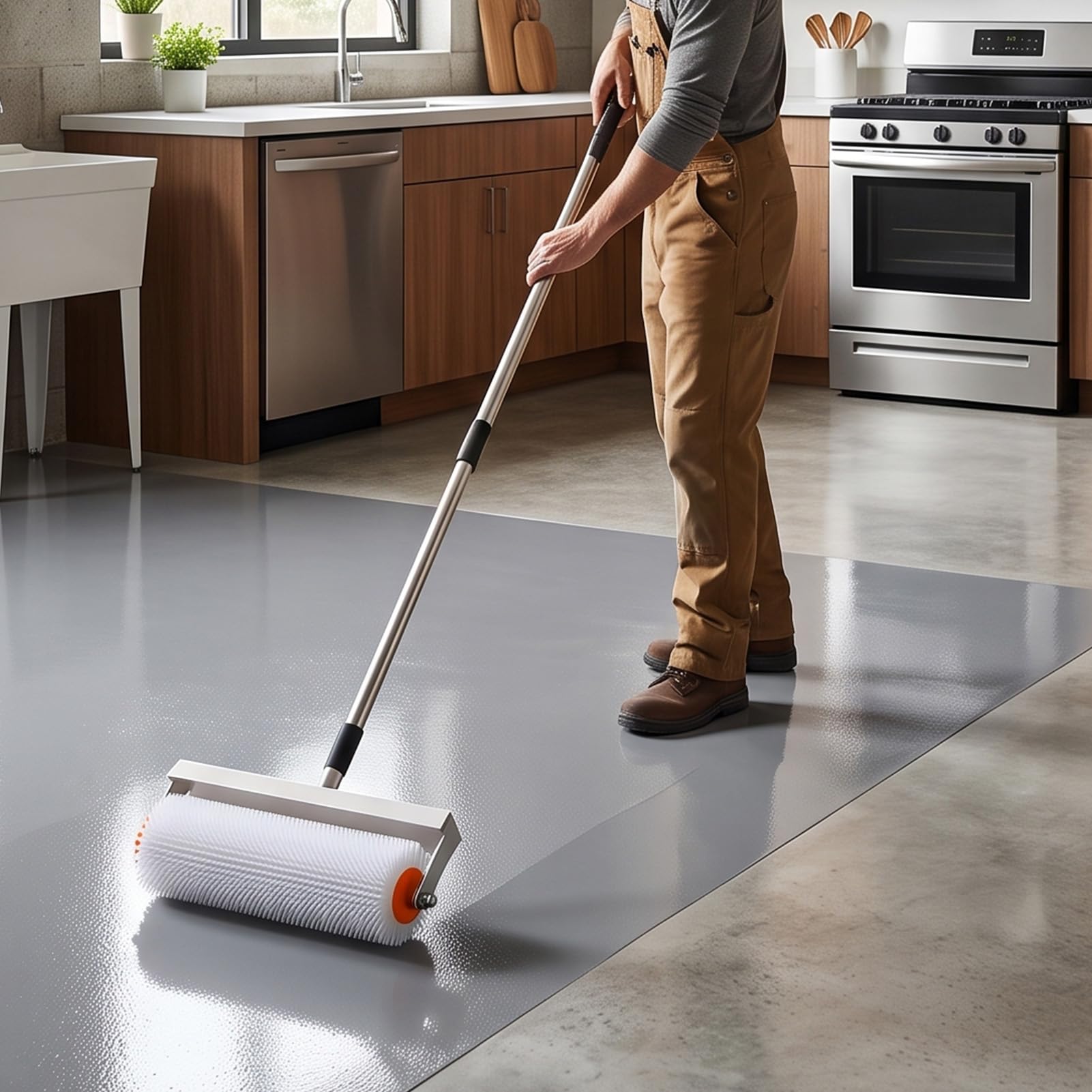 Zerodis Rullo Chiodato per Aree in Calcestruzzo da 23 Cm per | Acciaio Inossidabile ABS Cemento Autolivellante Sei Aste da 40 Cm Superfici EP Rivestimenti in Cemento