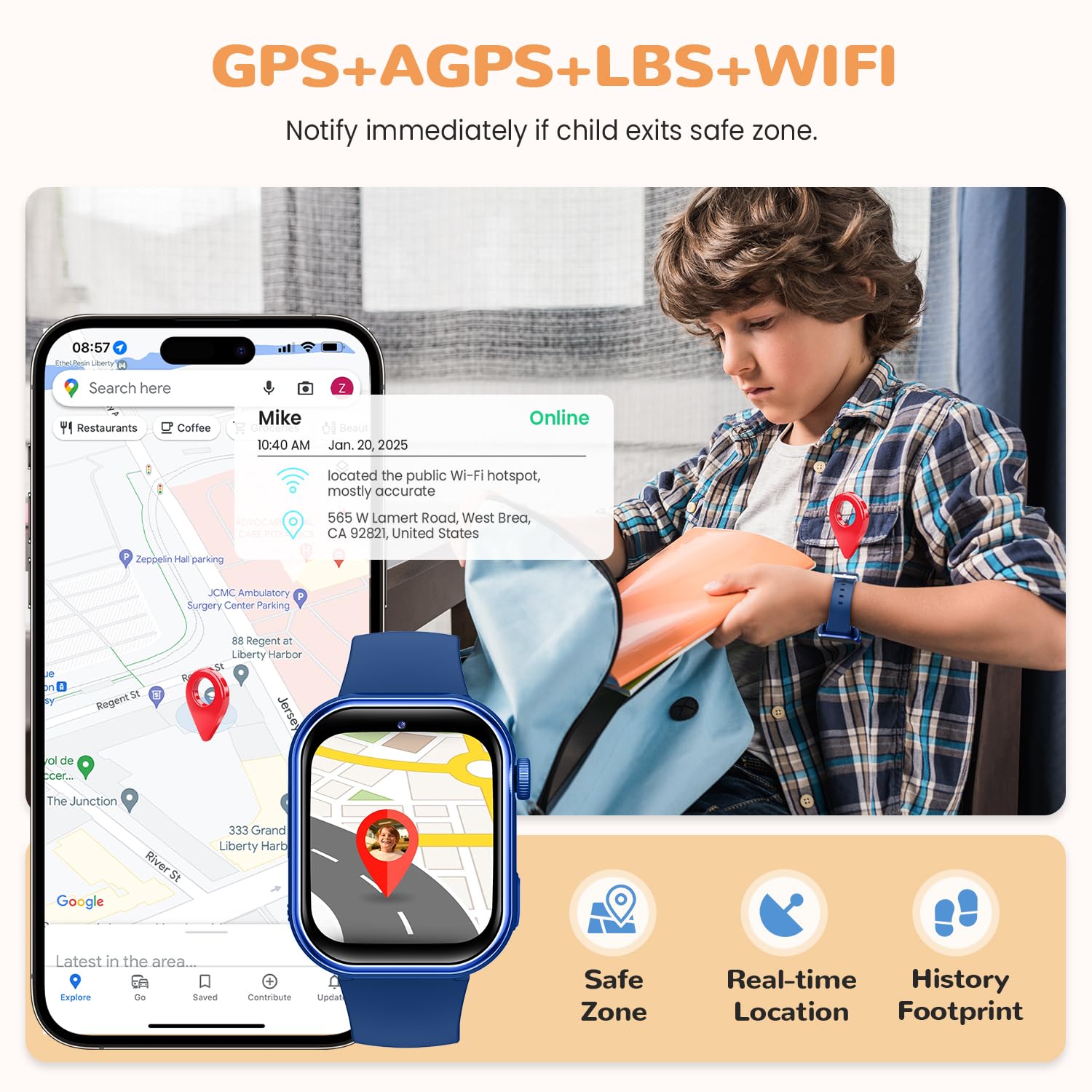 RUXINGX 4G Reloj Inteligente Niño, IP68 Impermeable Smartwatch Niños con GPS y Llamadas, Videollamada, Chat de Voz, SOS, Azul