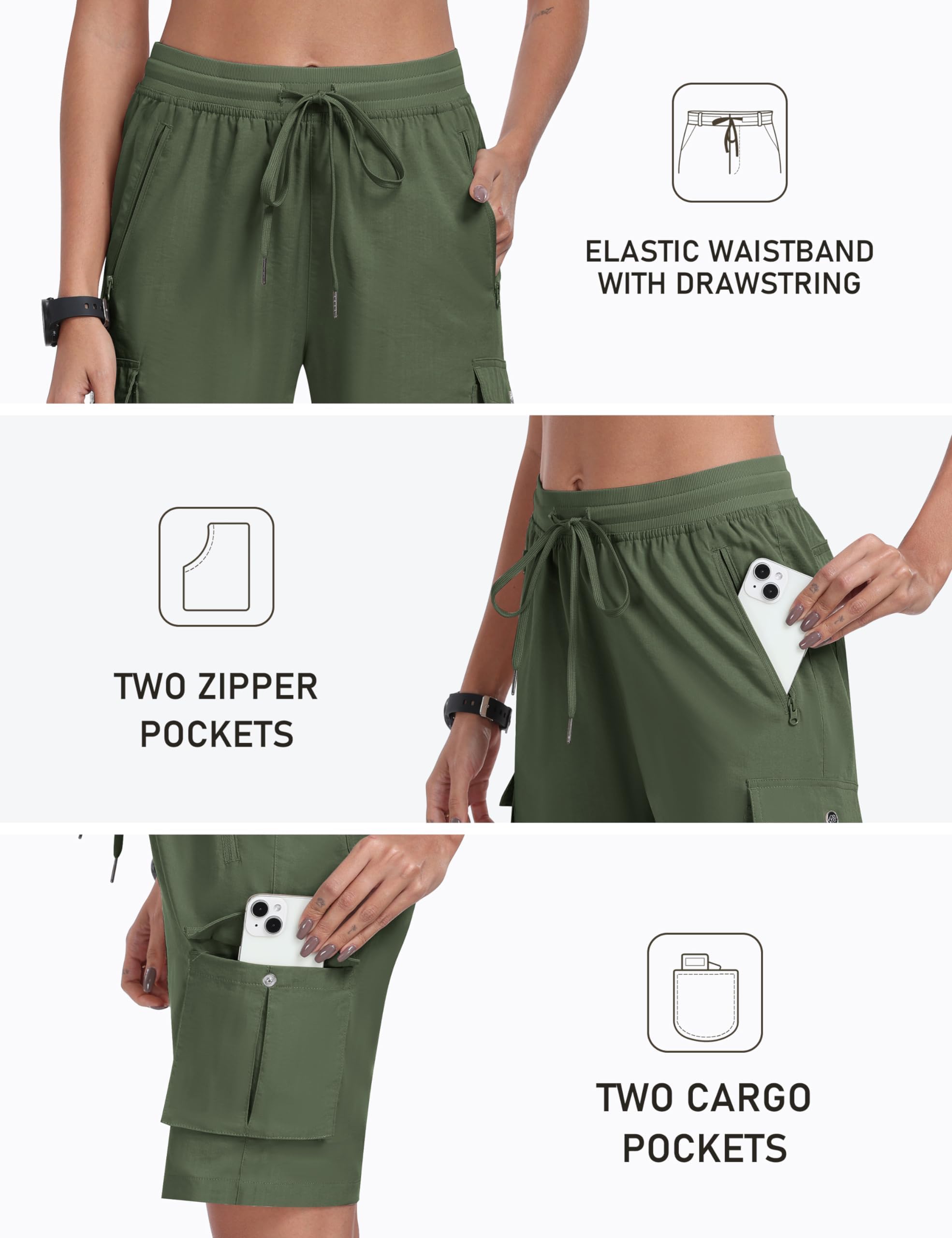 MoFiz Pantaloncini Cargo Trekking Donna Bermuda Estivi Pantaloni Corti Vita Elastica Leggeri Pantaloncini da Escursionismo Sportivi Jogging Casual Esterno con 6 Tasche