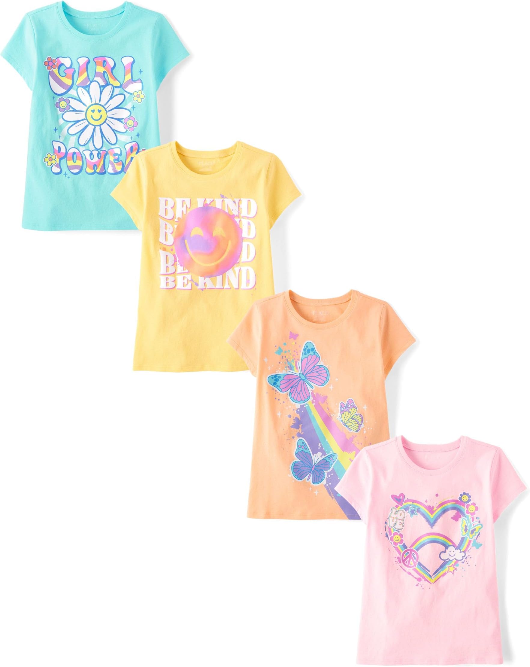 Girl's Kindness,Love,Equality Short Sleeve Graphic T-Shirts,multipacks Kindness, Love, Equality Short Sleeve Graphic Tee Pack (Pack of 4)