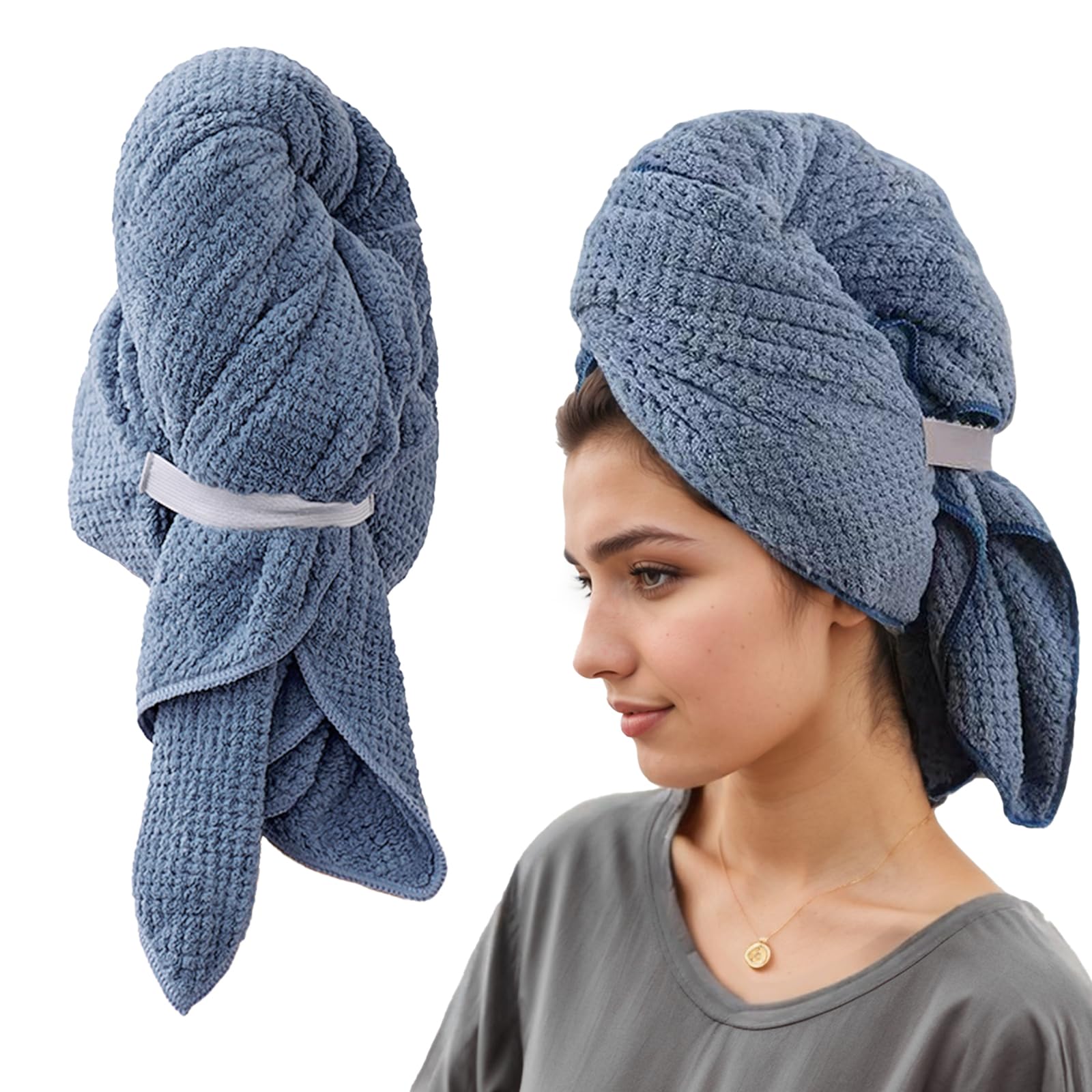 Belligern Microfibre Hair Towel Hair Towel Wrap Large Hair Turban Anti-Frizz Hair Wrap Towel Super Absorbent Suitable for Women and Girls with Long Curly Wet Hair (Haze Blue)