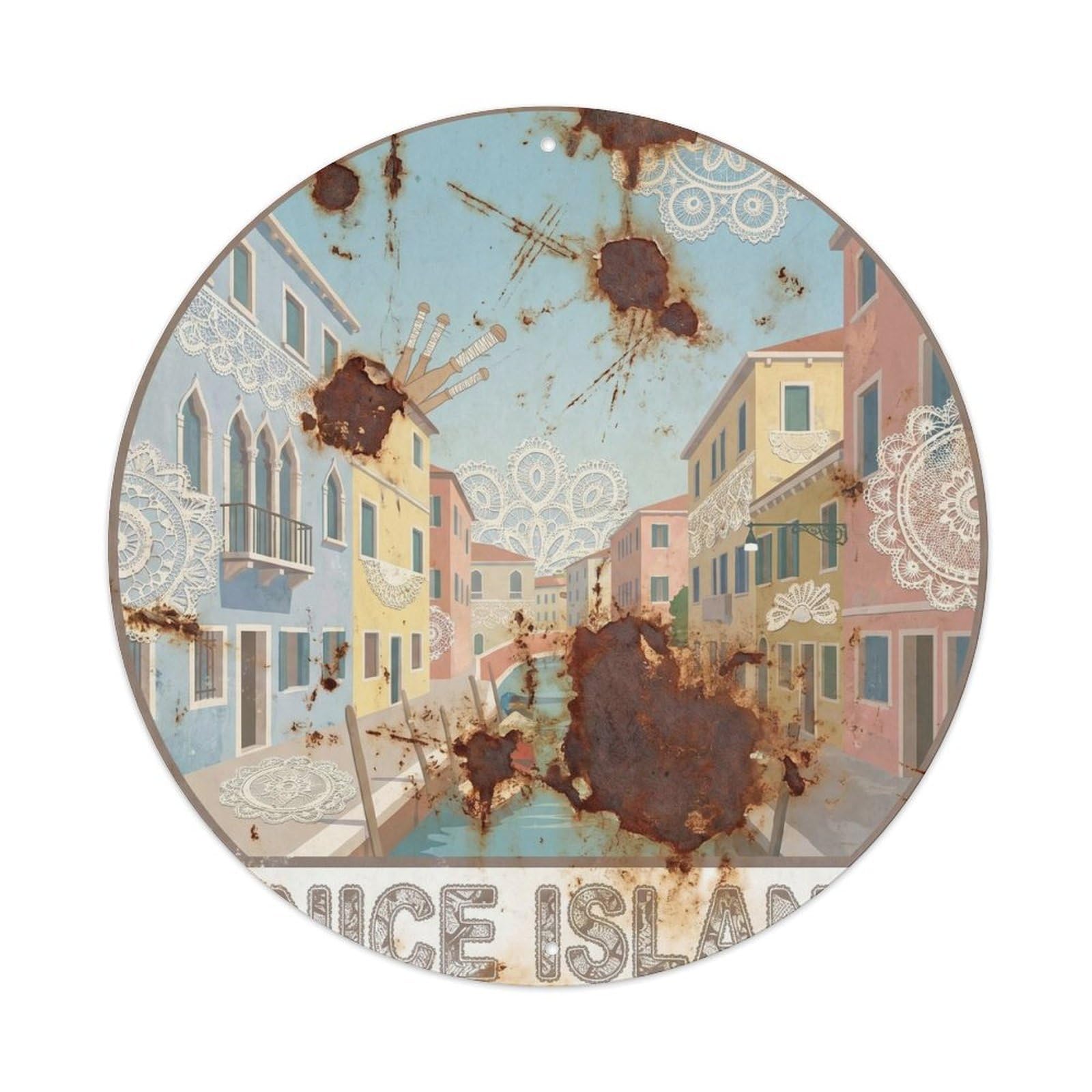 Venice Waterway Gondola Vintage Italian Canal Travel Journey Metal Tin Sign Plaque Wall Decor for Cafe, Man Cave, Club Bar, Office, Home Garden Round Metal Poster 8x8Inch