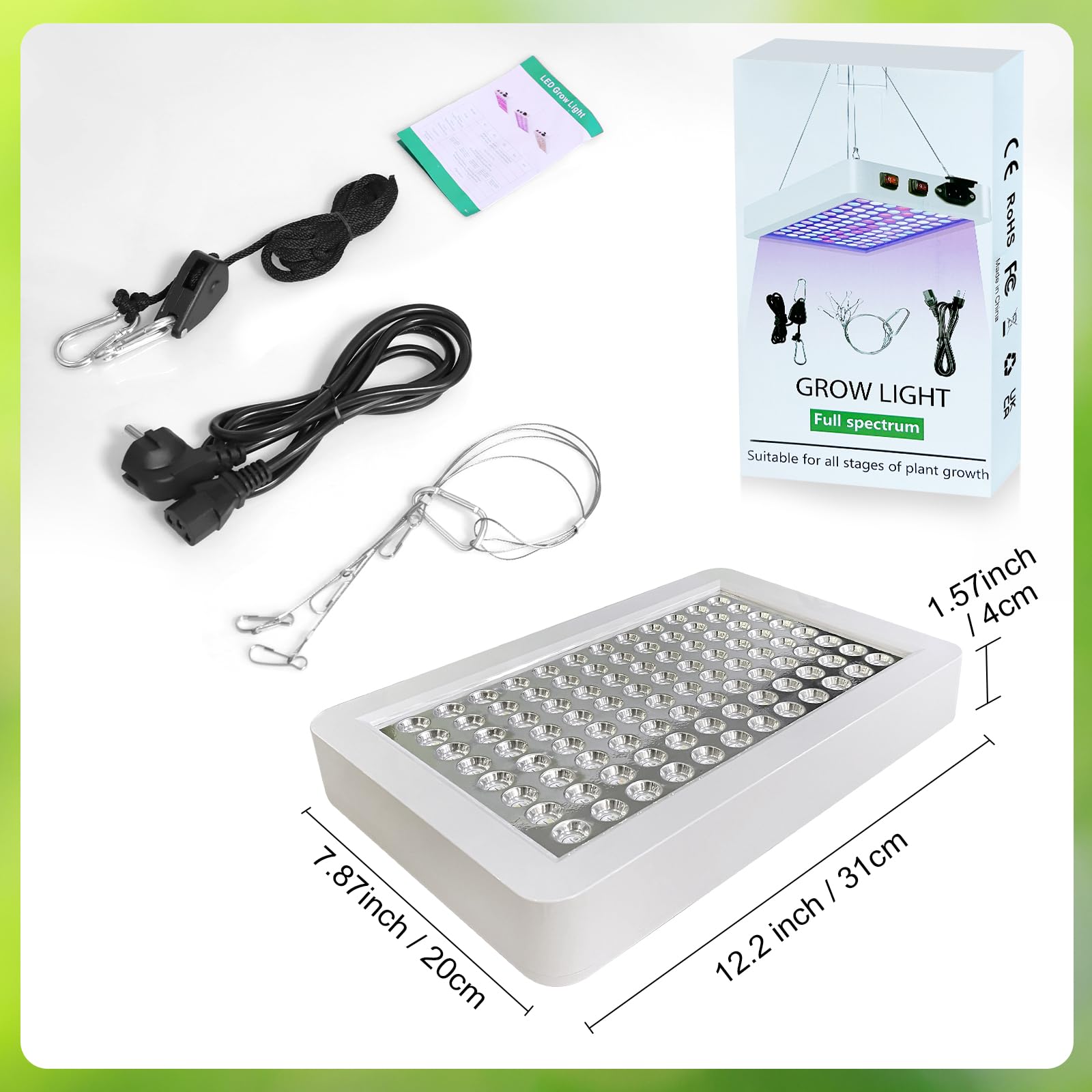 Lámpara de cultivo LED BW1000, lámpara de Plantas de cultivo LED de espectro completo con UV IR con 2 modos de cultivo para invernaderos y plantas de interior, cultivo de verduras y flores