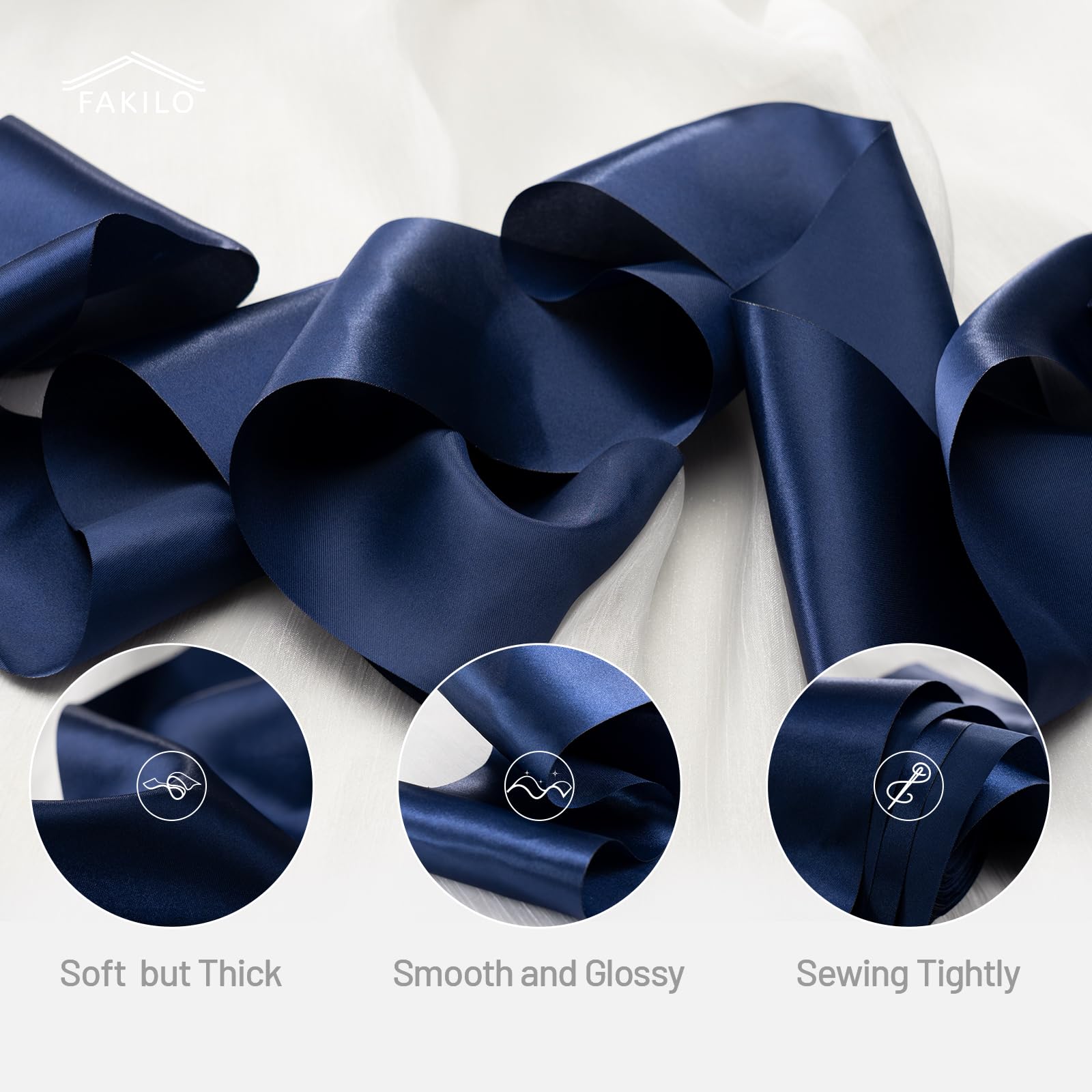 FAKILO Dark Blue Satin Ribbon 4 Inch x 22 yd Wide Thick Ribbon for a Grand Opening Business Ribbon Cuttings Ceremony Bow Wedding Chairs Party Christmas Festival Decor - Image 3