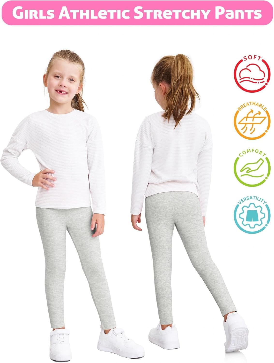 Girls Leggings Cotton Leggings Basic Girls' Pants for Kids Toddler Teens Soft Footless Pull On Pants Multipack 2T-14Y - Image 3