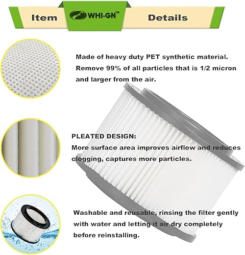 Miniatura 4 de Paquete de 1 filtro 17810 para aspiradora Craftsman Shop Vac de 3 a 4 galones de uso general + 1 paquete de bolsas de vacío CMXZVBE43270 para