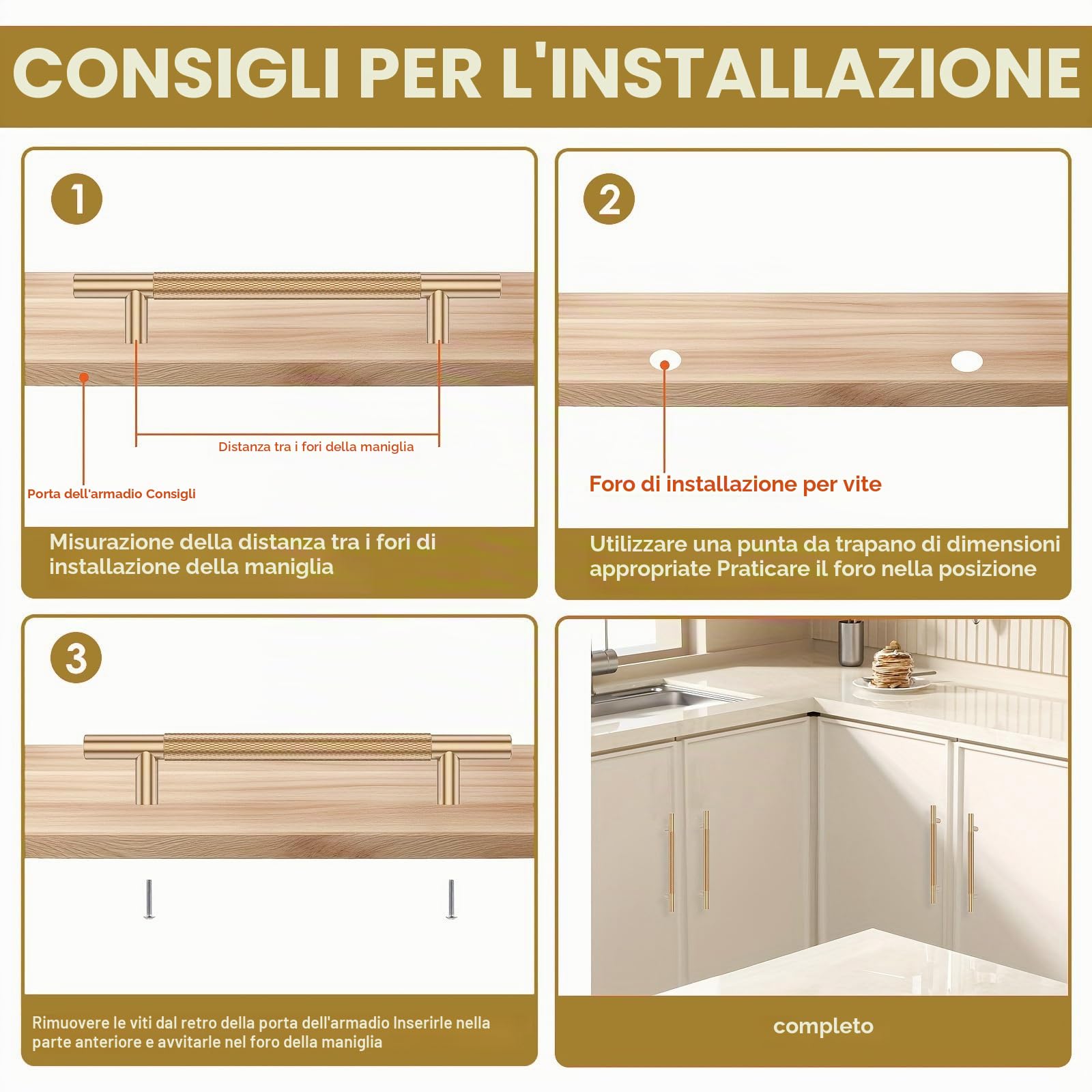 Bikasun 5 Pezzi maniglie dorate per armadi 96 mm, distanza tra i fori, maniglie per mobili oro, maniglie per armadi da cucina, maniglie per cassetti, Maniglie Armadio Camera da Letto