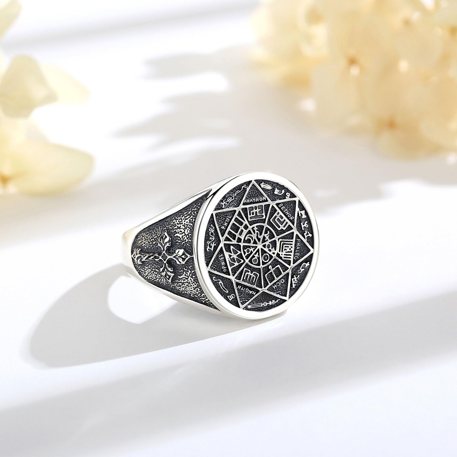 EUDORA Anillo de plata de ley 925 de San Benito o Virgen María para mujeres y hombres, anillo vintage de cruz Ankh, amuleto de San Benito, anillos ajustables, regalos para mujeres, hombres, padre y