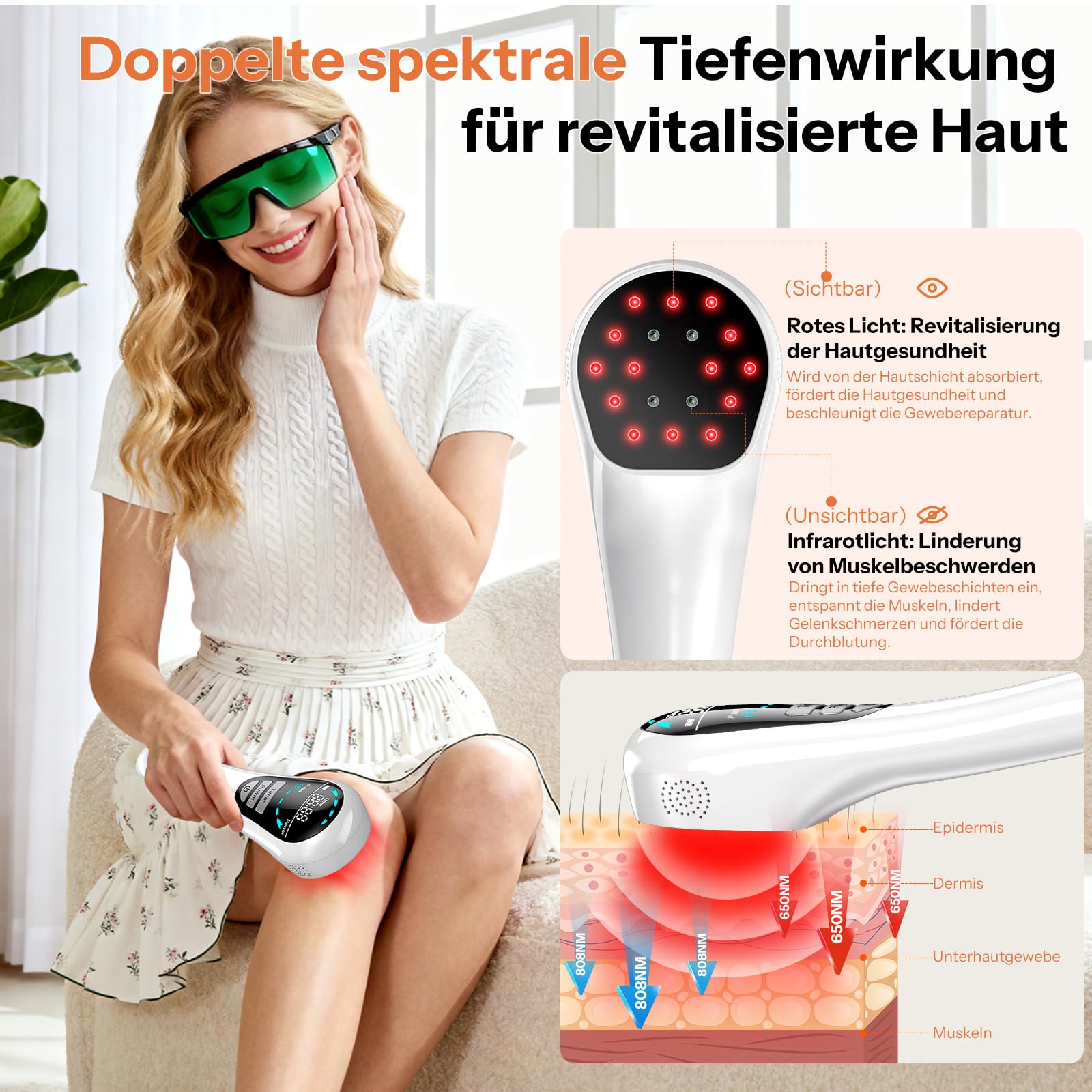 Handgerät Kaltes Rotlicht Handgerät, 5 Modi, 808nm+650nm Kaltlicht-Technologie, Infrarot Kaltlicht Handgerät für Muskel- und Gelenkpflege Mensch & Haustier