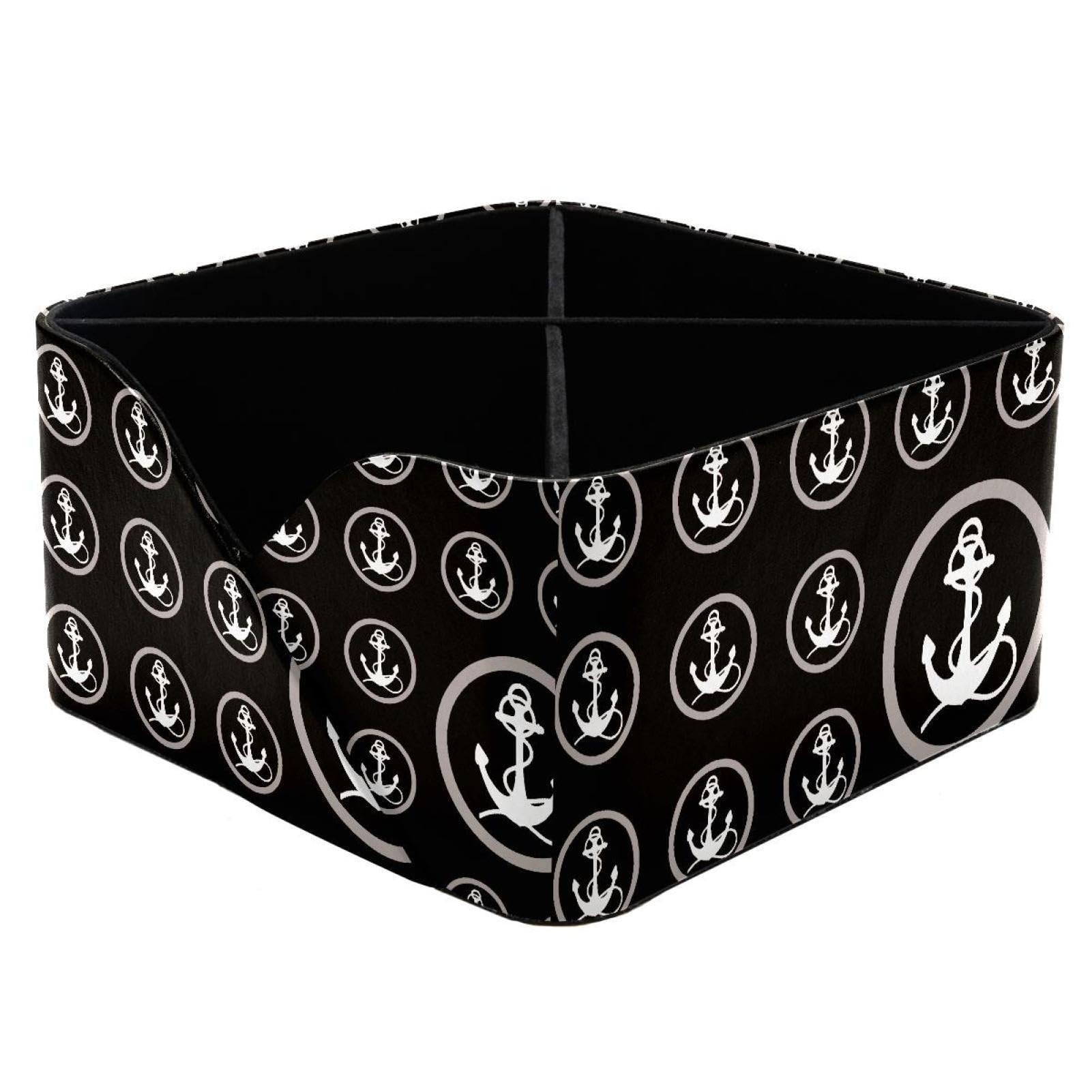 KengjuTesu Black White Anchor Desktop Organizer Pen Holder, Rectangular Pencil Cup for Office, Study and Makeup Stations