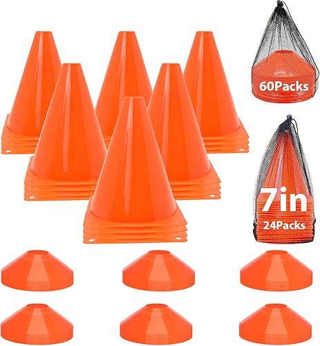Juego de conos de fútbol, 8442 piezas de 7 pulgadas9 pulgadas, conos deportivos + conos de disco, conos para deportes con bolsa de transporte, conos