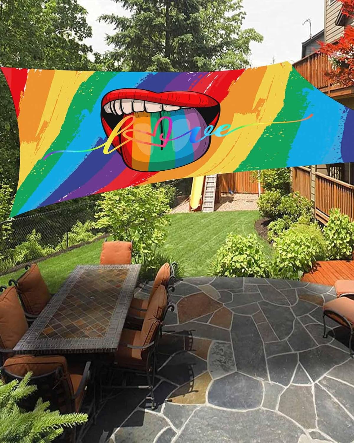 Sun Shade Sails Canopy LGBT Colorful Rainbow Lips Pride Gay Waterproof Rectangle Sail Shade 8'x10' Outdoor UV Block Shade Sail for Patio Deck Backyard Garden Pergola Pools
