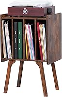 Vista 1 de LELELINKY Soporte para tocadiscos, mesa de almacenamiento de discos de vinilo con 4 gabinetes de hasta 100 álbumes, soporte para tocadiscos de Marrón