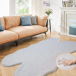 Grey Faux Rabbit Washable Furry Fur Area Rugs for Living Room Bedroom Gray Fluffy Sheepskin Rug Nursery Decor 4x6 Area Rug