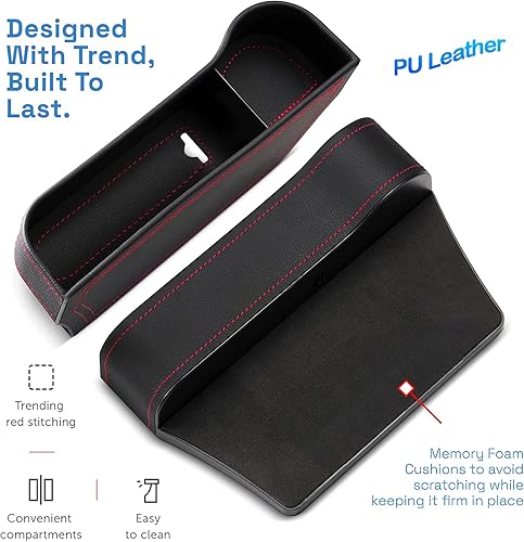 Miniatura 3 de DOFOWOT Organizador de asiento de automóvil 2 unidades organizador de consola central de automóvil piel sintética con soporte para tazas relleno de