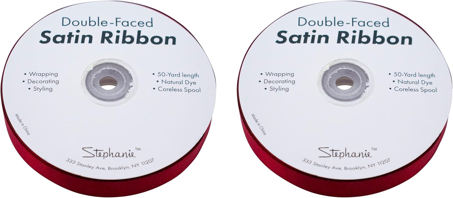 Set of 2 Double Faced Satin Ribbon 100 Yards (3/4", Burgundy)